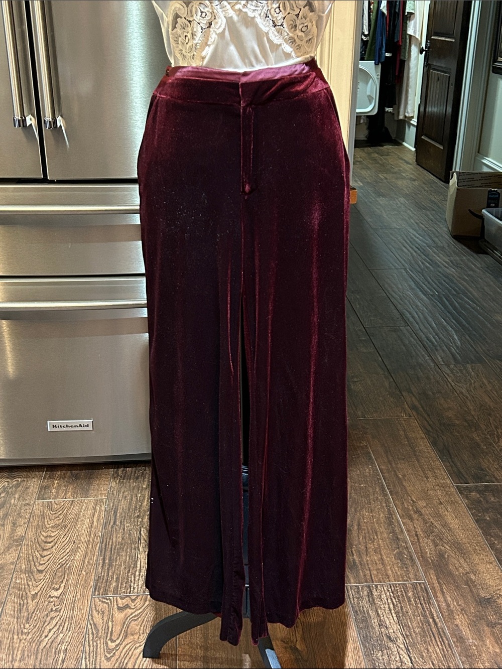 Laundry by Shelli Segal Sz XS Burgundy Velvet Wide-Leg Pants - Tuxedo